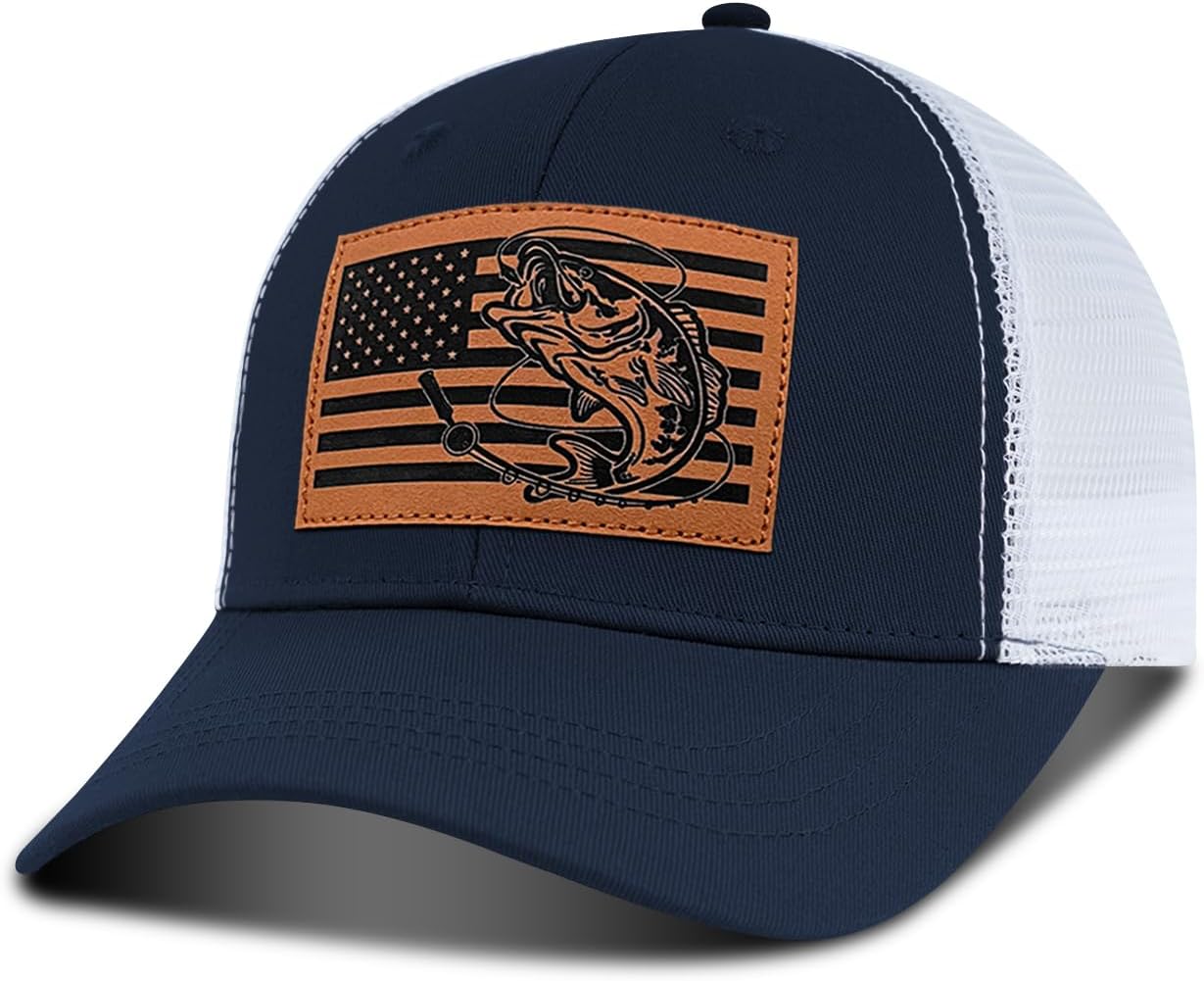 Bass Fishing Hat for Men, Father's Day Bass Hat Gifts for Men, American Flag Fishing Trucker Hat Birthday Gift for Dad