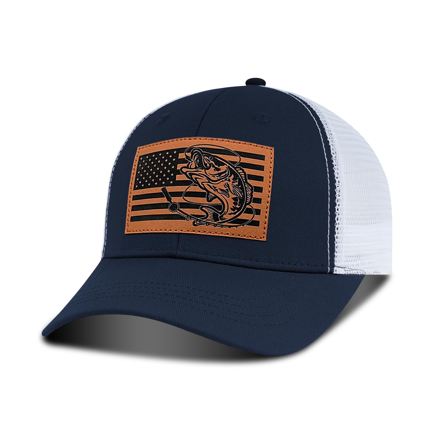Fishing Hat Fishing Gifts for Men, Bass Fish Flag Hats, Fishing Gear Accessories Stuff, Adjustable Fishing Trucker Hat