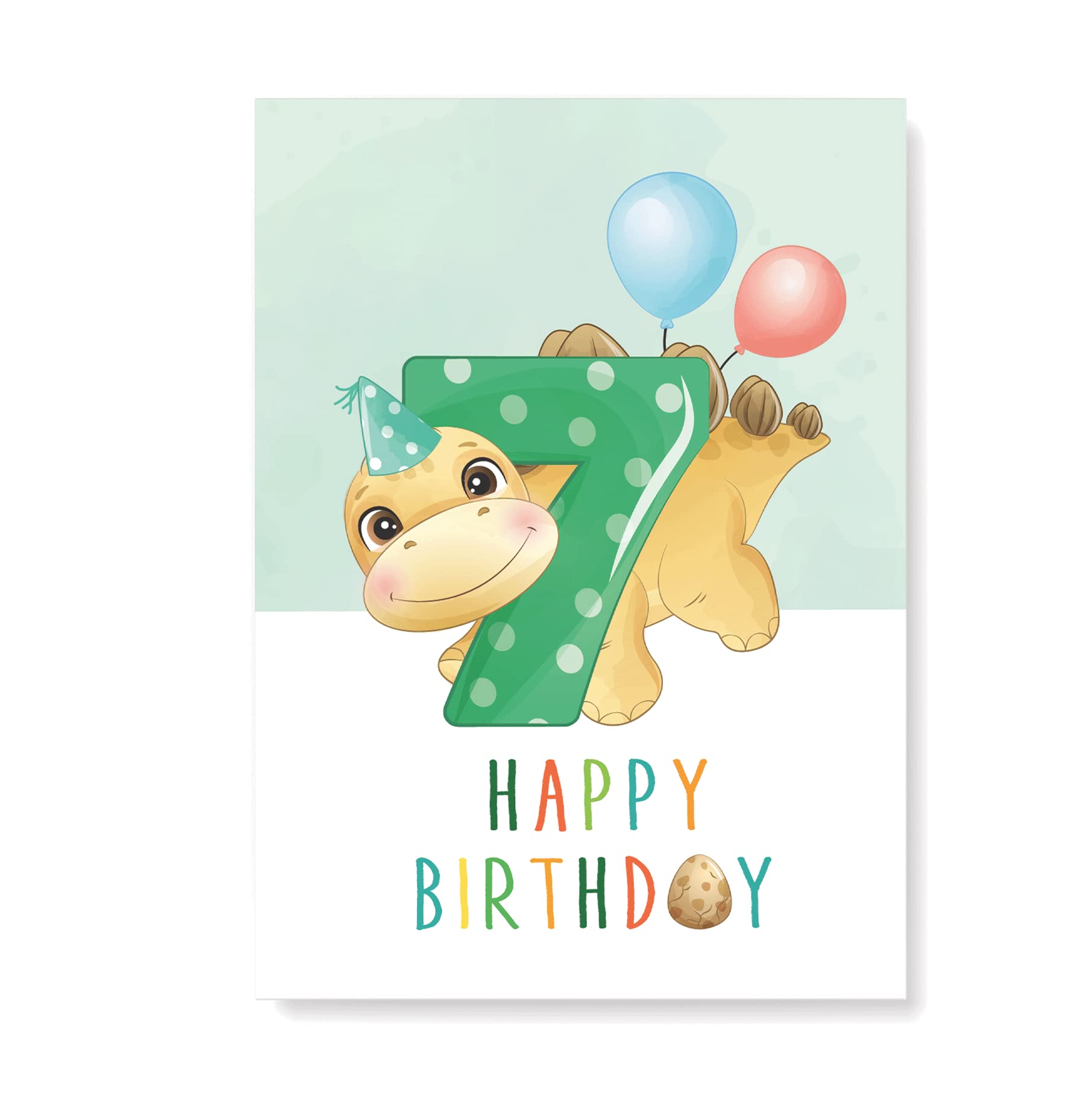 Friendly Fox Geburtstagskarte für Kinder 7. Geburtstag, 1x DIN A5 Dino Glückwunschkarte zum Kinder Geburtstag, Happy Birthday Karte mit Umschlag