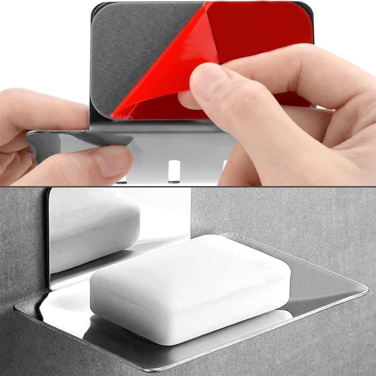 Self-Adhesive Soap Dish for Shower, Stainless Steel Bar Soap Holder Dishes for Bathroom Kitchen