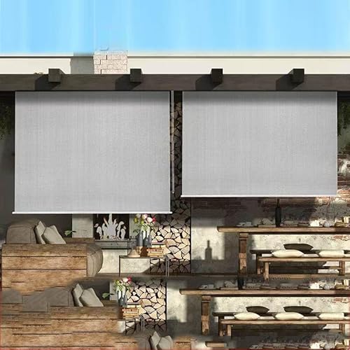 Wasserdichtes Sonnenschutzrollo für den Außenbereich, für Terrasse, Balkon, Garten, langlebiges Sonnenrollo mit Wärmedämmung und UV-Schutz, Hellgrau, 120 x 240 cm