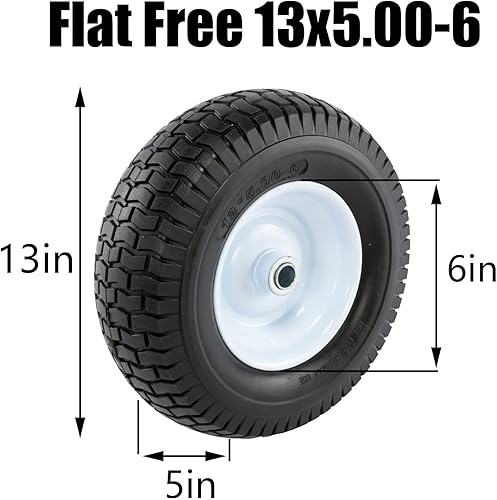 Miniatura 3 de Montaje de rueda y neumático plano delantero de 13 x 5.00-6 con rodamiento 34 y 58, 3 pulgadas, neumático de césped de 5.00-6, rueda de césped de