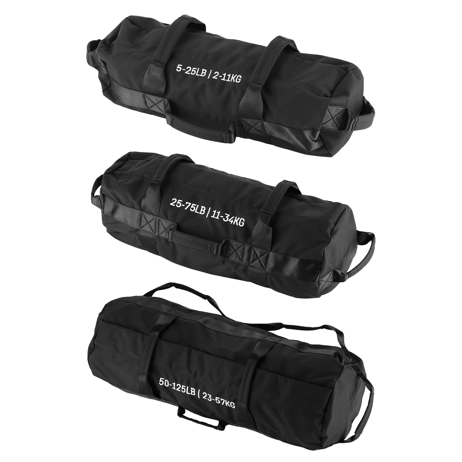 PeakPursuit 3 Pack Sandbags for Working Out with Handles, Adjustable Fitness Sandbags Unfilled, Heavy Duty Sand Bags for Weight Training &amp; Full-Body Workouts (5-25 LB, 25-75 LB, 50-125 LB)