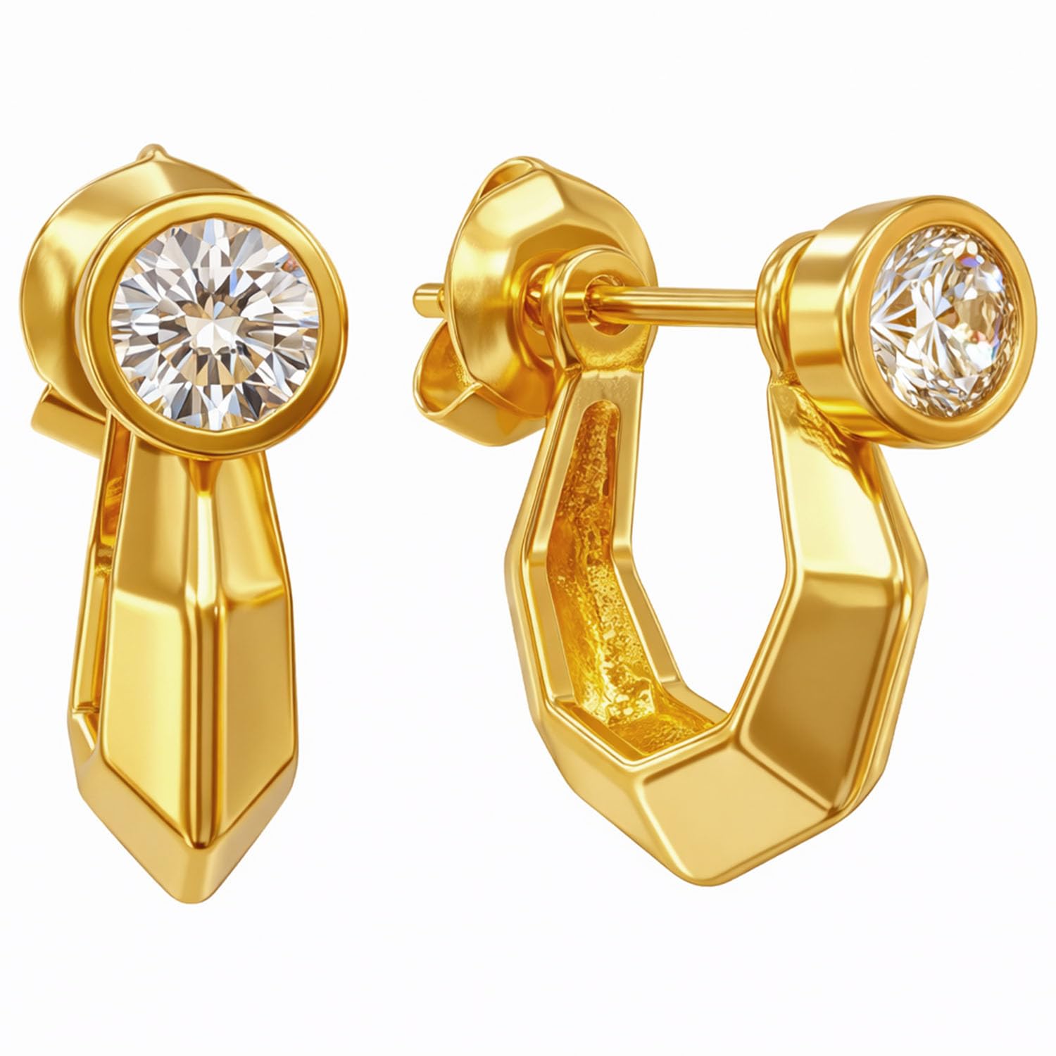 FASHIONS 18K Gold Plated Crystal Stone Round Anti Tarnish Kaju Bali Stud Huggie Hoop Earrings Piercing Kan Ki Baali For Ear Rings Men & Boys-image-35