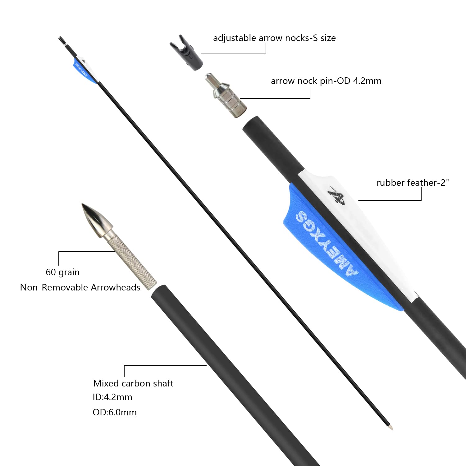 32" Flèches de tir à l'arc en Carbone ID 4,2 mm Flèches de Chasse 1000 Spine pour tir à l'arc composé et Classique et Arc Traditionnel 12/24 pcs