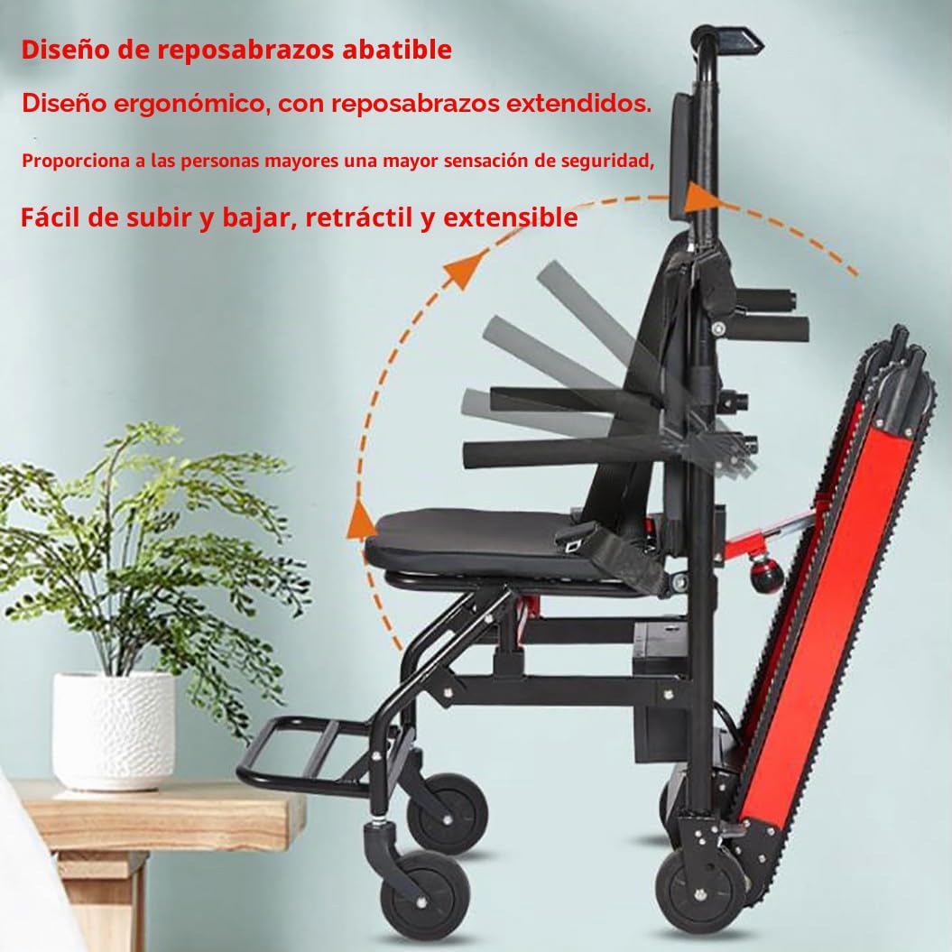Sube-Escaleras Eléctrico sobre Orugas,Sube-Escaleras Eléctrico con Carretilla De Mano,Silla De Ruedas para Subir Escaleras para Pacientes De Edad Avanzada,Carga Segura 165 Kg/373 Lbs A