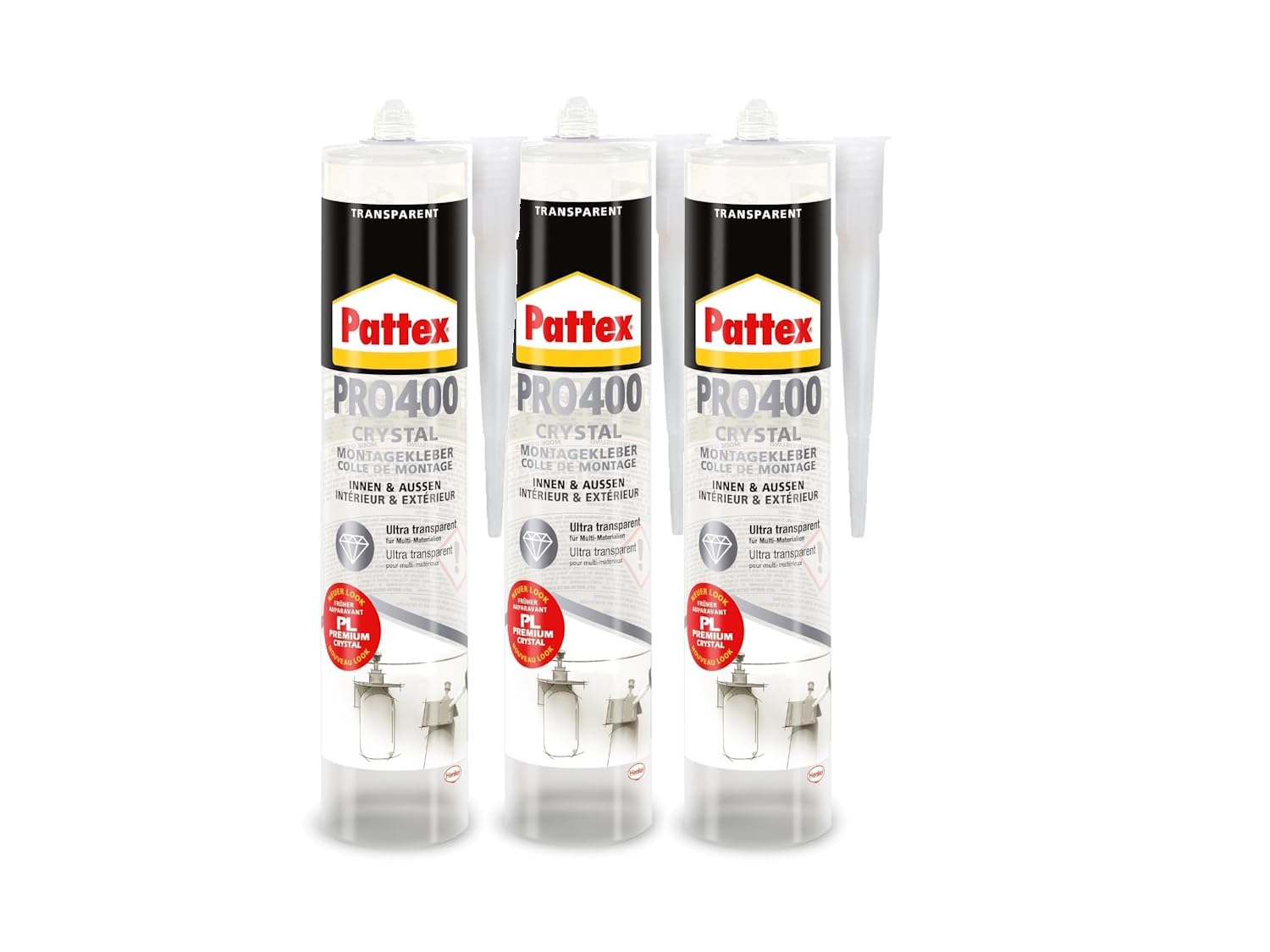 Pattex PRO 400 3er Set | Kraftvoller Montagekleber für innen & außen – extra starke Klebeleistung für anspruchsvolle Bau- & Renovierungsarbeiten