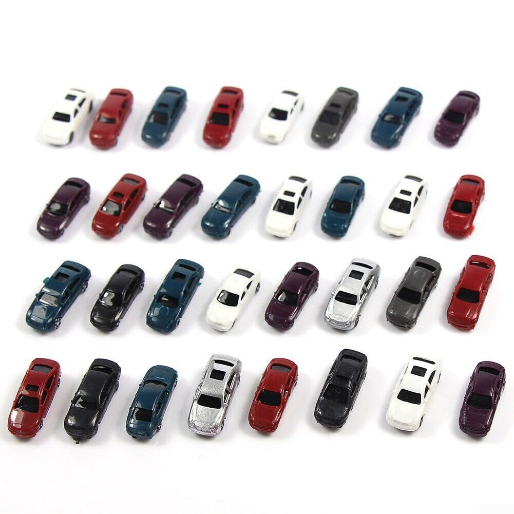 1:220 Z Gauge Miniature Cars 50 Pcs Assorted Plastic Model Vehicles for Train Layout Truck Ship Building Parts 25x8x6mm