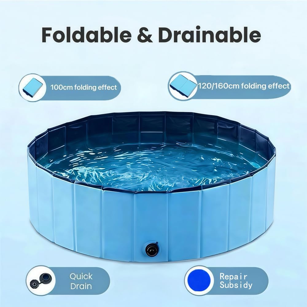 Piscina para perros de 120 x 30 cm, bañera para perros con orificio de drenaje, piscina plegable de 3 capas, antideslizante, piscina para gatos, 3 tamaños disponibles para perros pequeños, medianos y