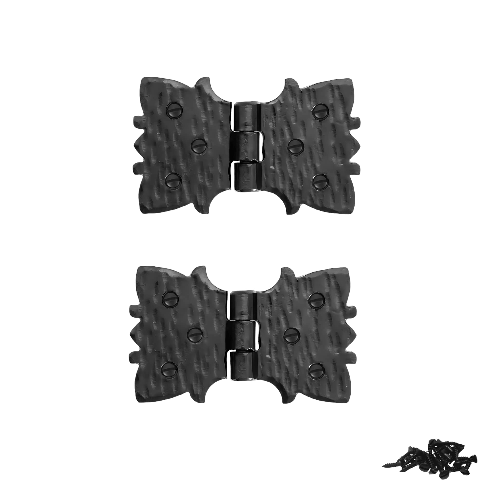 2 Pack 4" Black Wrought Iron Hinges - Decorative Wrought Iron Door Hinges – Handmade Rustic Iron Hinges for Farmhouse Shutters, Chests, Barn Doors, Shutter and Gate – The Farmhouse Series
