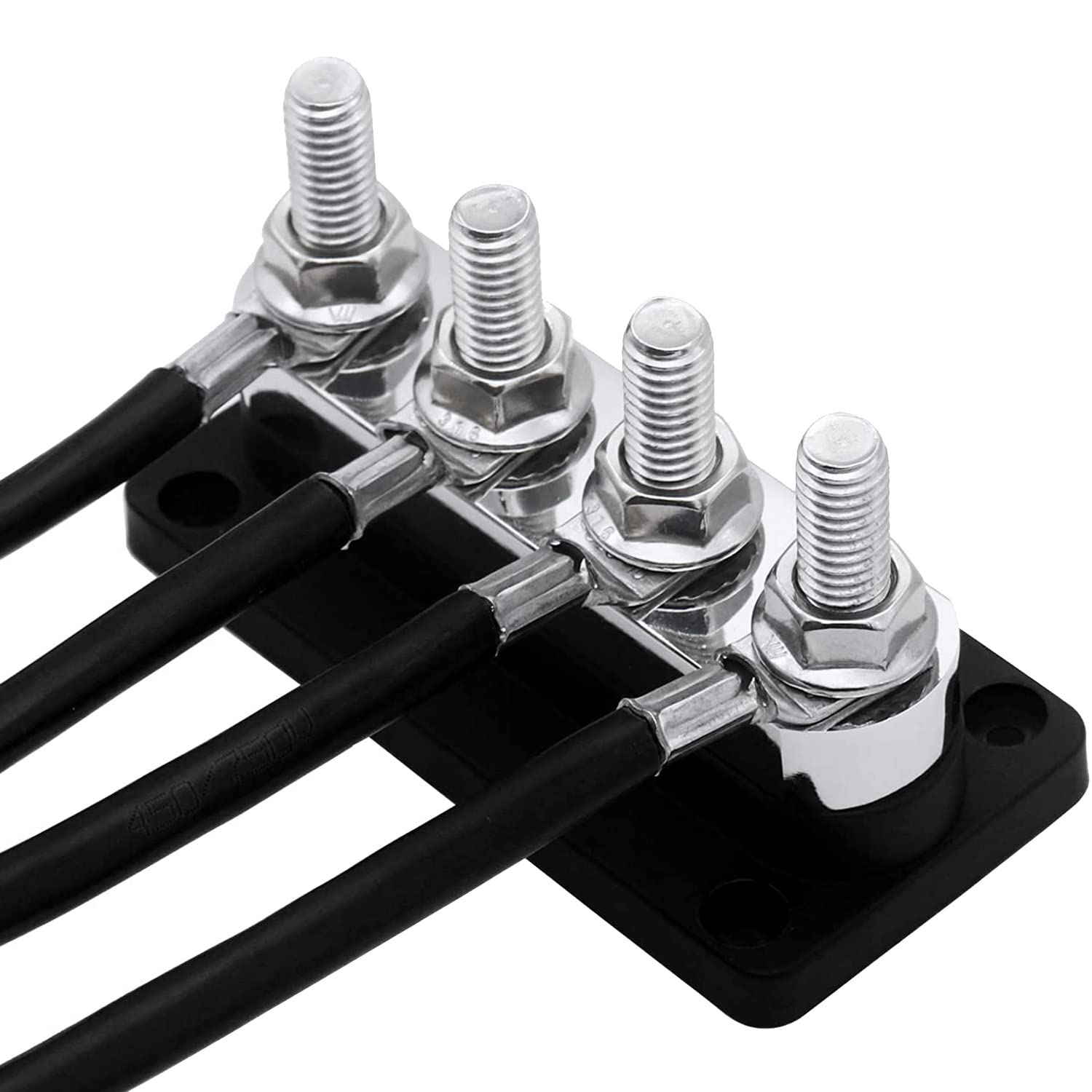 600A Bus Bar 4-Stud (3/8 Pouces) M10 High Current Copper Busbar Terminal Block Marine DC 12V 24V 48V avec Cover(Noir)