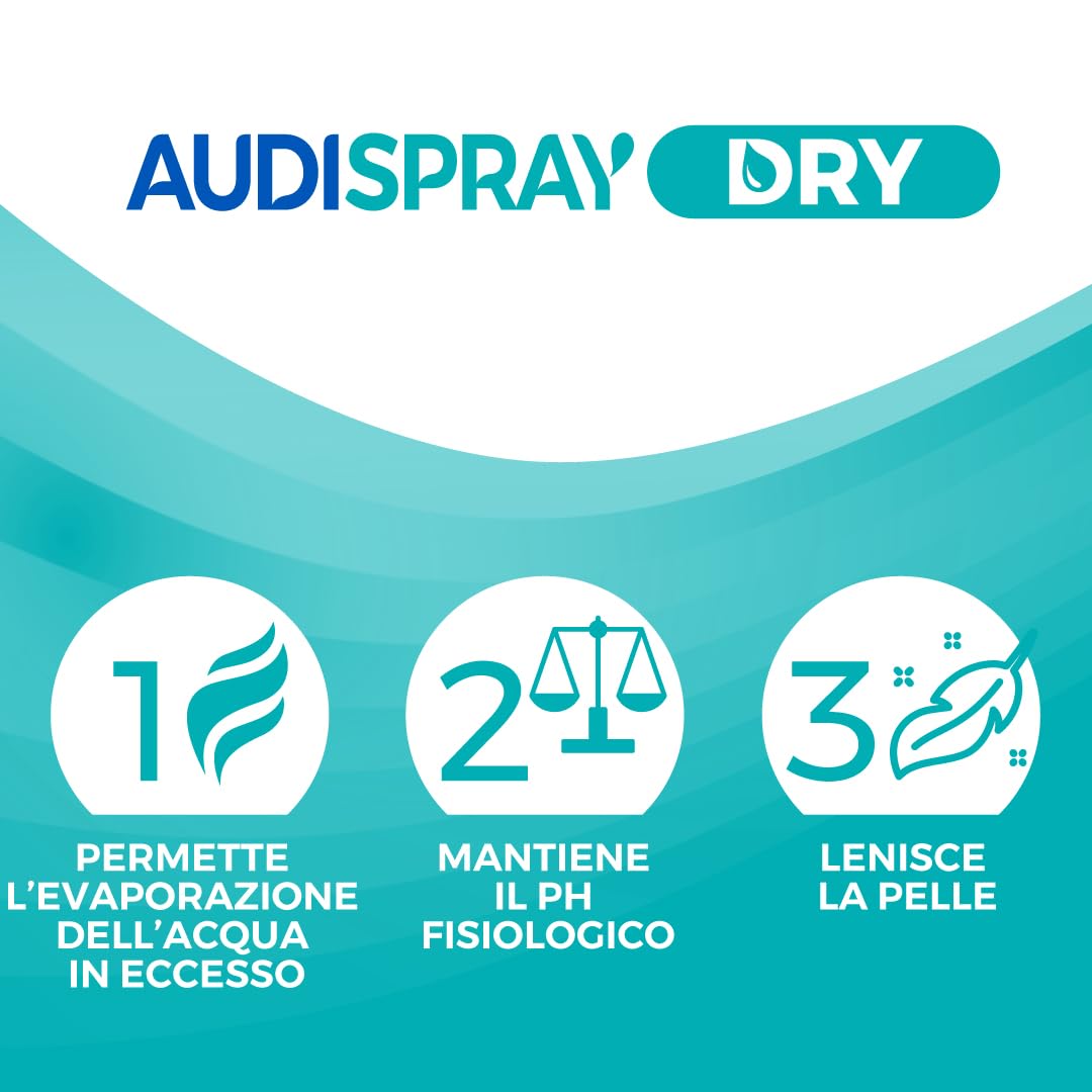 Spray Otite - Trattamento Contro Acqua in Eccesso- Asciuga e Protegge - Ideale per Nuotatori e Sport Acquatici - Uso Facile - Per Adulti e Bambini dai 9 Anni - 30 ml - Audispray Dry