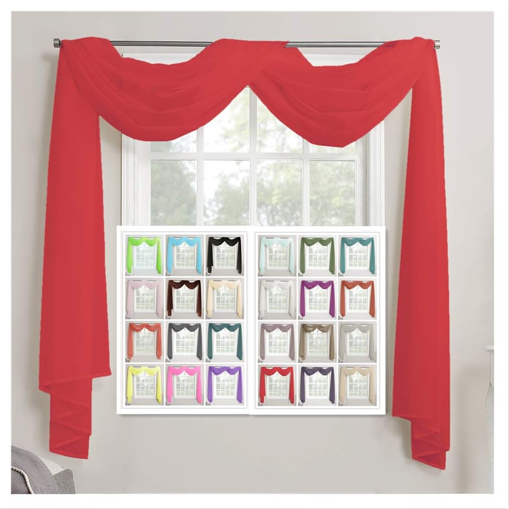 Megachest TAILORED VOILE WINDOW SCARF PELMET (red, 58???X197???(145cmX500cm