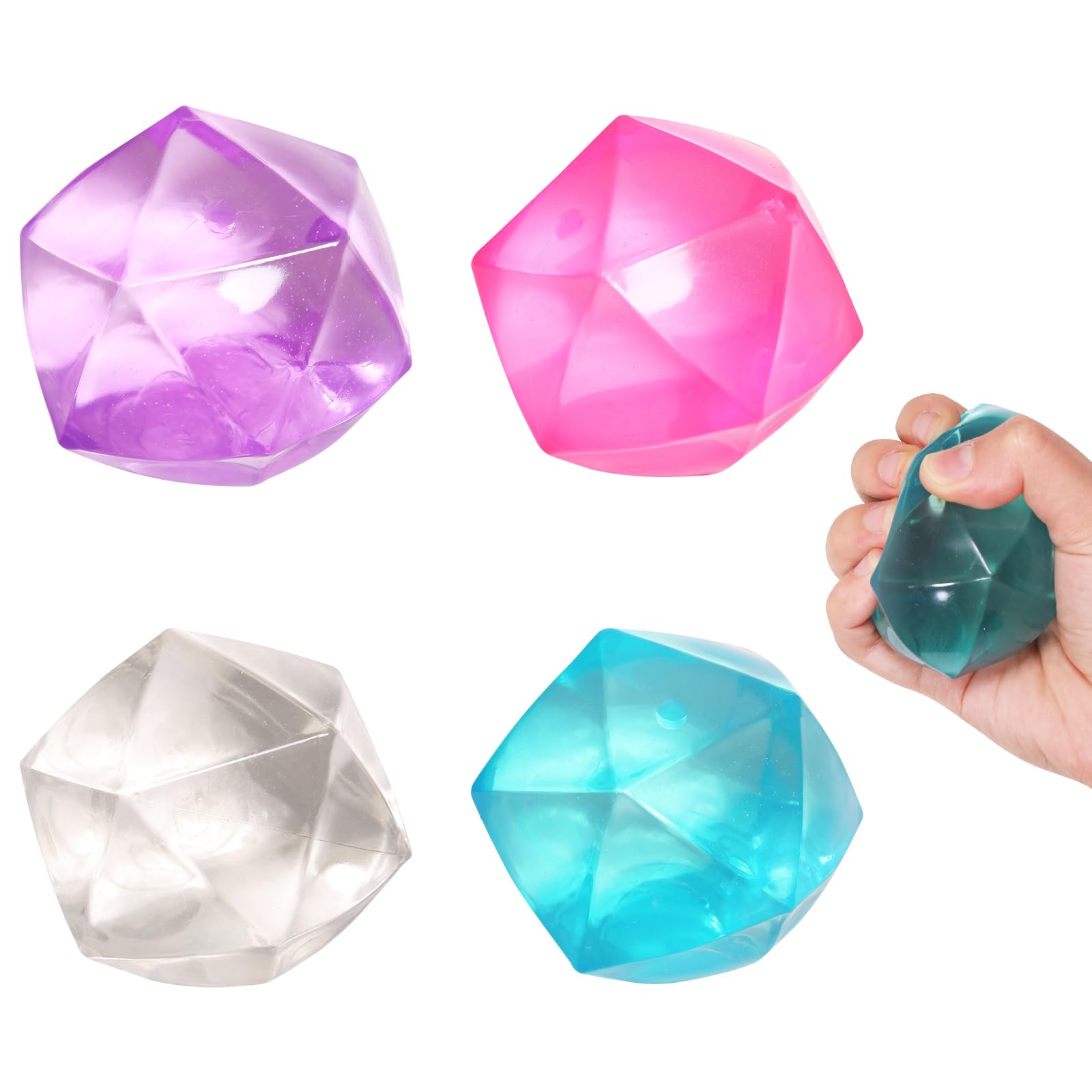 4pcs Mini Small 1.4 Masonry Ice Squishy Stress Balls-Polyhedron Diamond Sugar Balls Slow Rise-Sensory Fidget Toy for kids Gel Filled Classroom, Calming Toys Anxiety Children Teens (4pcs)-image-9
