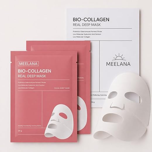 MEELANA Bio Collagen Deep Collagen Night Mask Hydrating Overnight Hydrogel Korean Glass Skin Mask For Deep Hydration Wrapp...