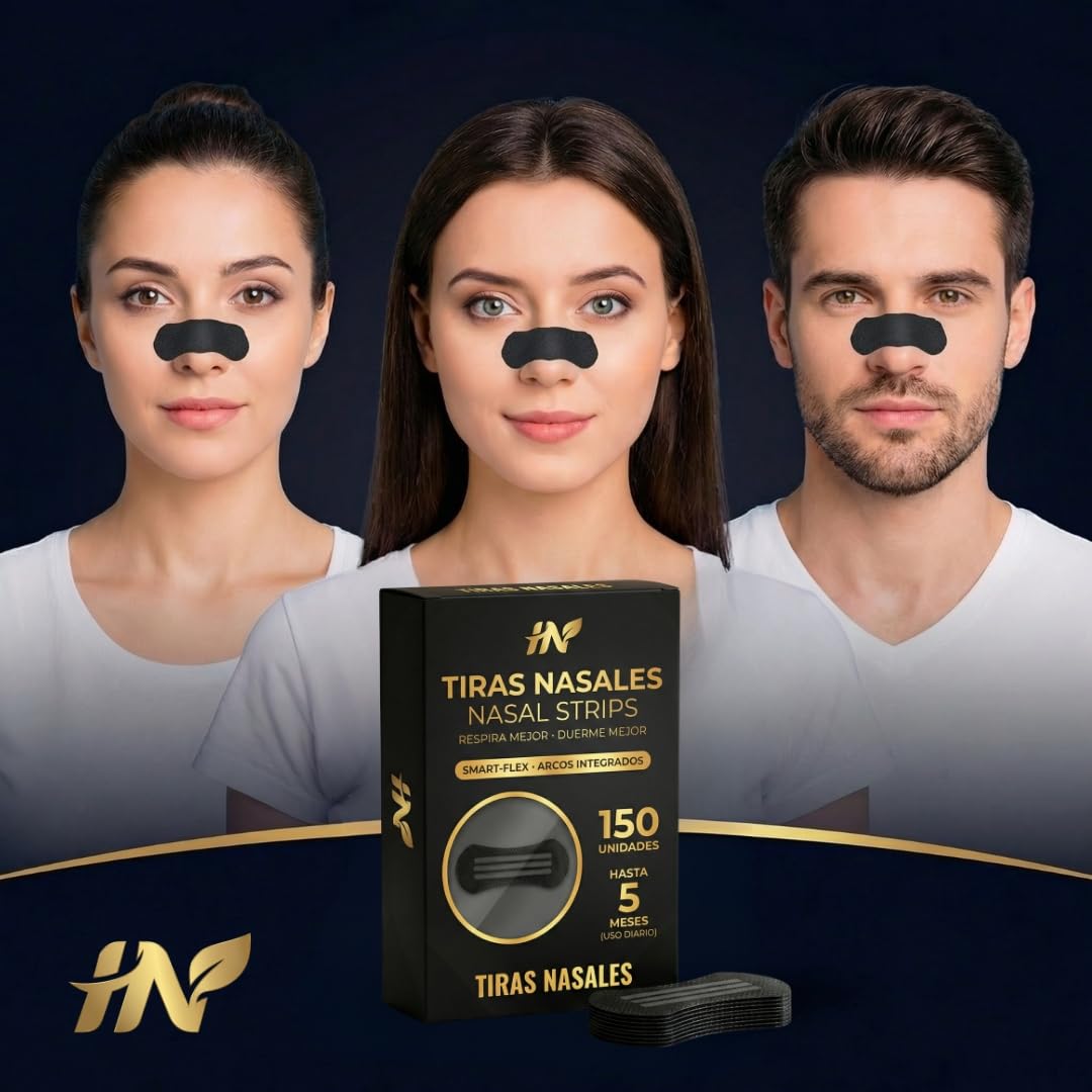 HN® PACK AHORRO 150 Tiras Nasales Deportivas I Dilatador Nasal Antironquidos para Dormir I Alivia la Congestión Nasal Para Respirar Mejor Por La Nariz I Nasal Strips Negras Para Reducir Ronquidos.