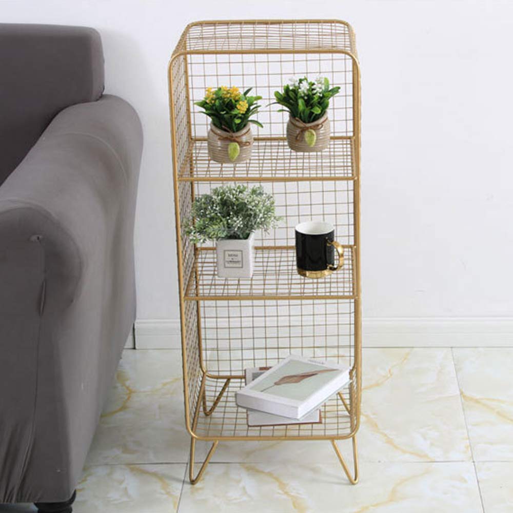 ZXPAG Floor Display Stand Literature Floor Stand Literature Display Stand Grid Iron News Stand creative living room floor storage racks child bedroom nightstand -,Gold,D