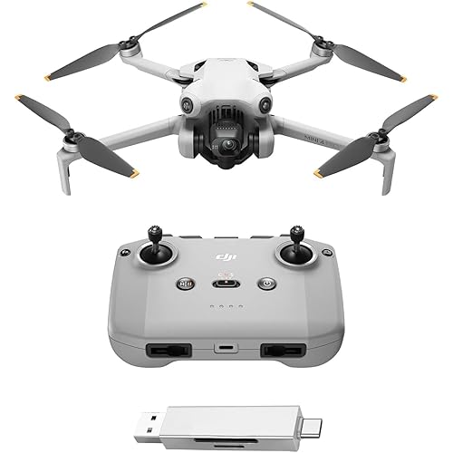 DJI Mini 4 Pro with Accessories, Foldable Mini Drone with 4K HDR Video Camera, Under 249g, 34 Minutes Flight Time, 20km Max Video Transmission Range, C0 (Card Reader + Memory Card)