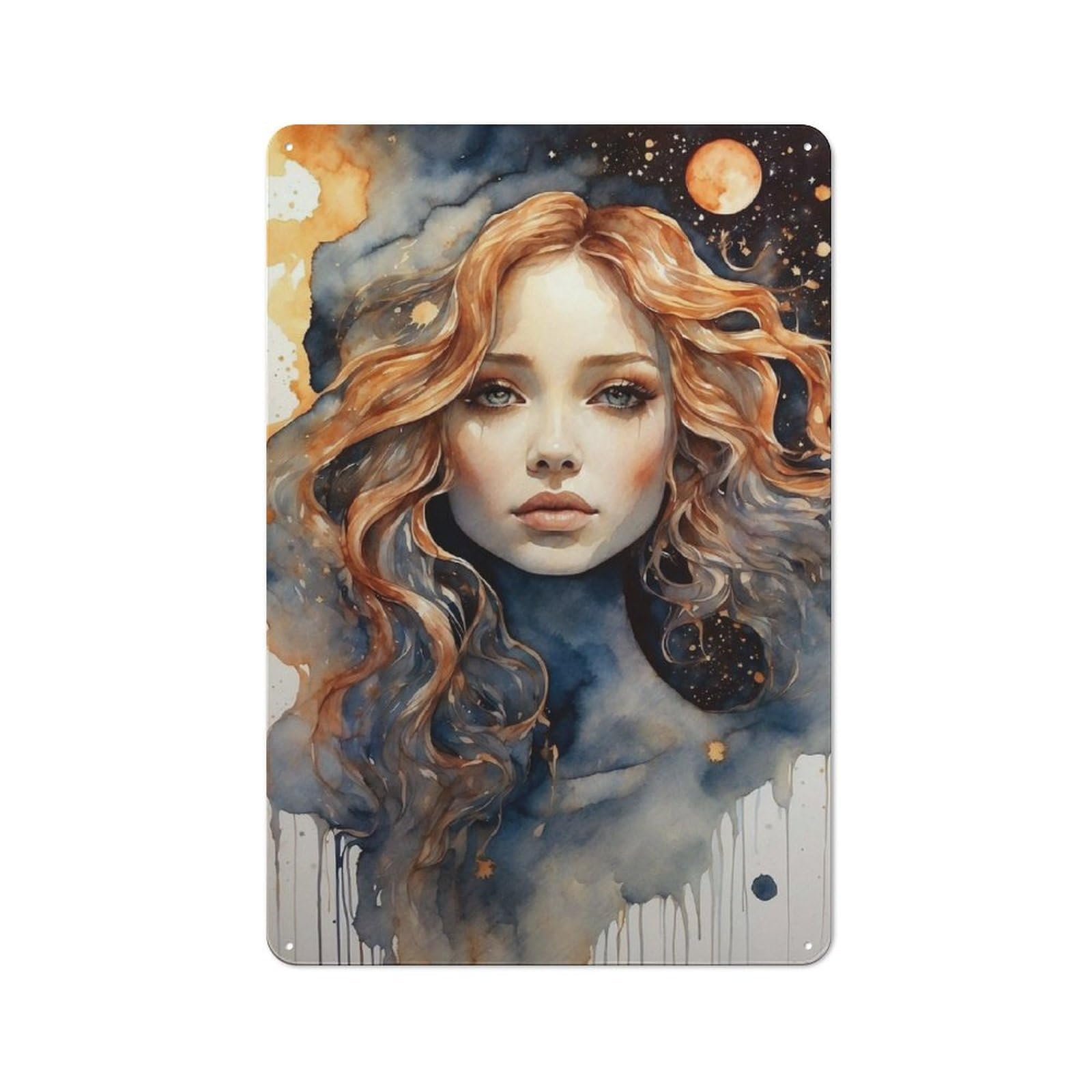 Junmoney Celestial Goddess Metal Wall Sign With Design 30X20cm, Weathered Look Workshop Wall Decor For Garage, Hobby Room, Office Or Man Cave