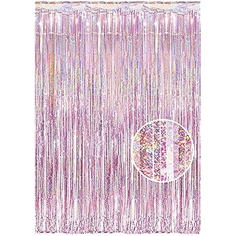NAVK Pink Tinsel Party Decorations Foil Fringe Curtain, Sparkle Metallic Streamers for Birthday Party Wedding Backdrop-1x2.5m Cover