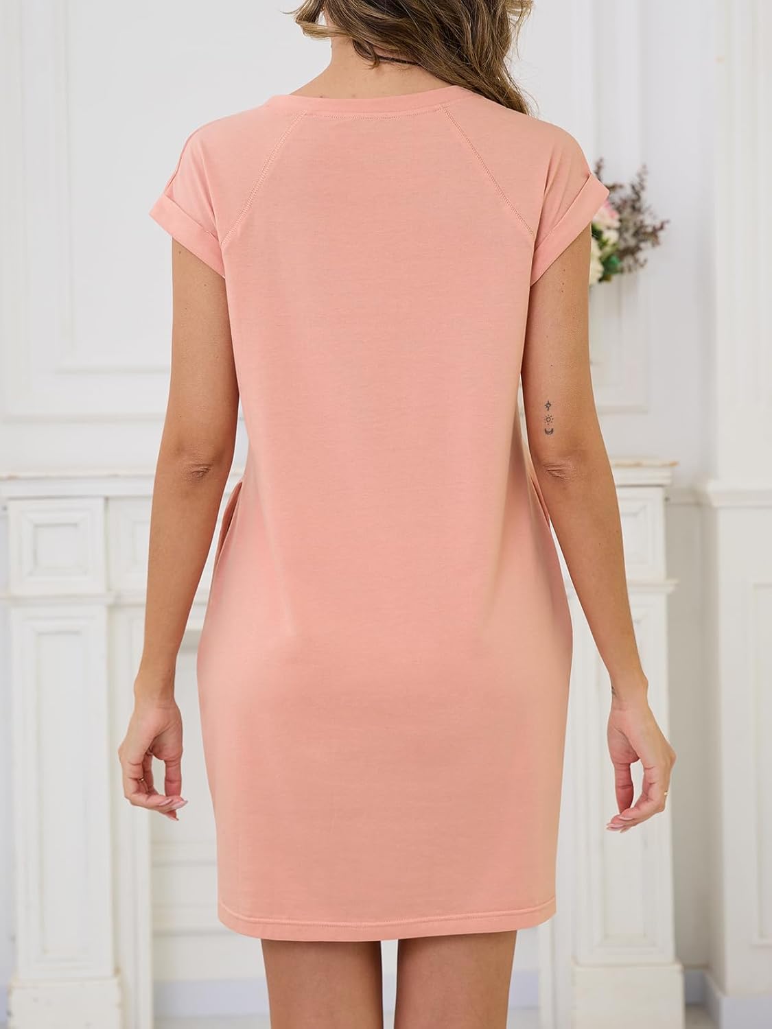 UNCLECAT Womens T Shirt Midi Dresses Summer Cap Sleeve Crewneck Loose Fit Casual Dress with Pockets - Image 3