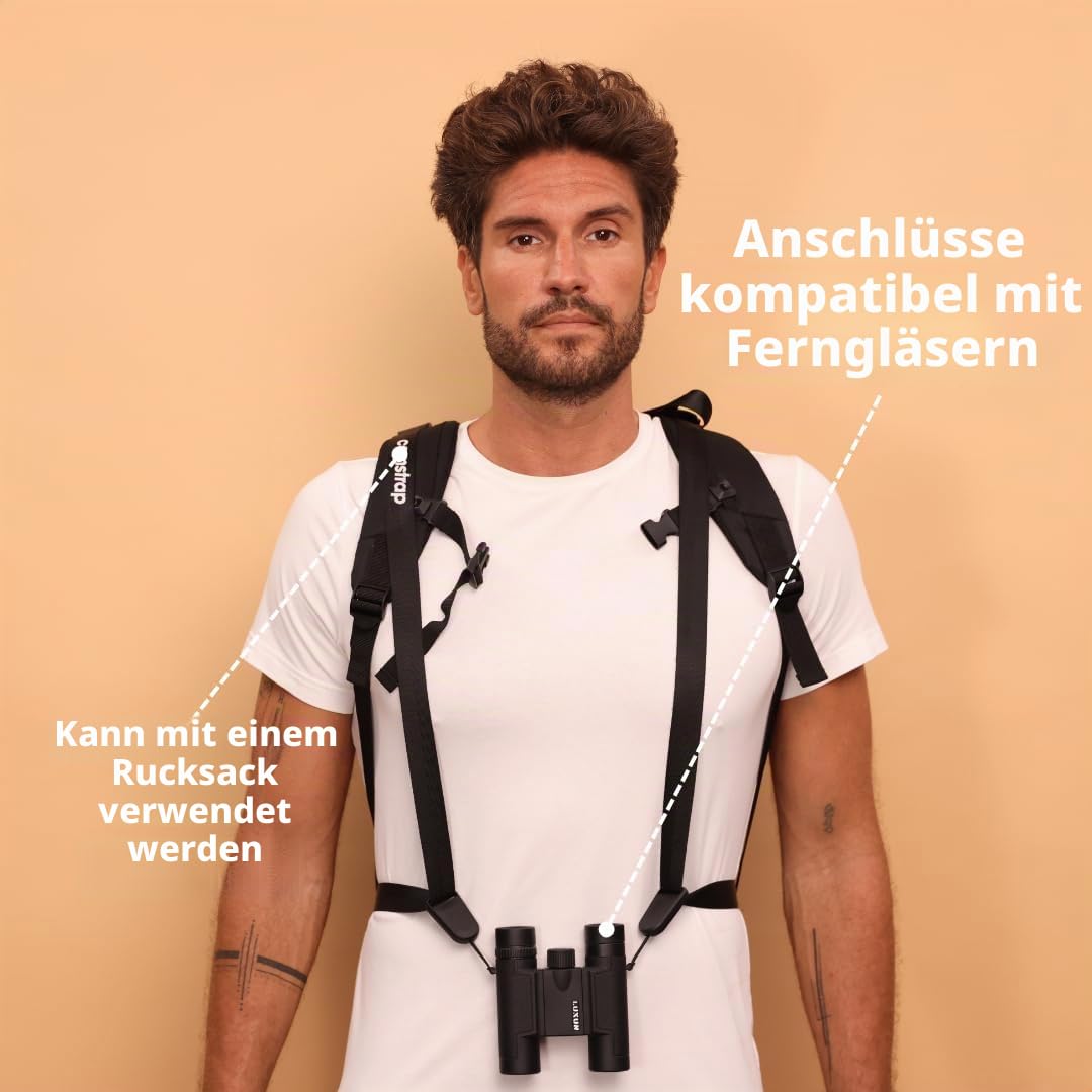 Camstrap - Kamera- und Fernglasgurt, ultraleicht und verstellbar, Schnellverschlusssystem mit Anschlüssen, optimaler Schutz für Hals und Rücken, universell anpassbar, Schwarz , One size