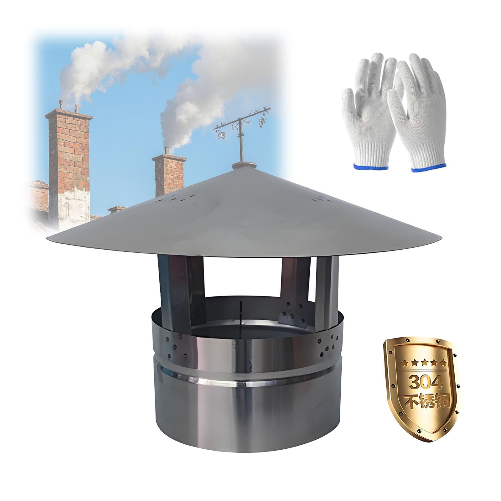 KGLHJDY Stainless Steel 304 Chimney Rain Cap 0.5mm Thick with Gloves - Chimney Cover & Ventilation Hat for Fireplace & Stove (21cm/8.27in)