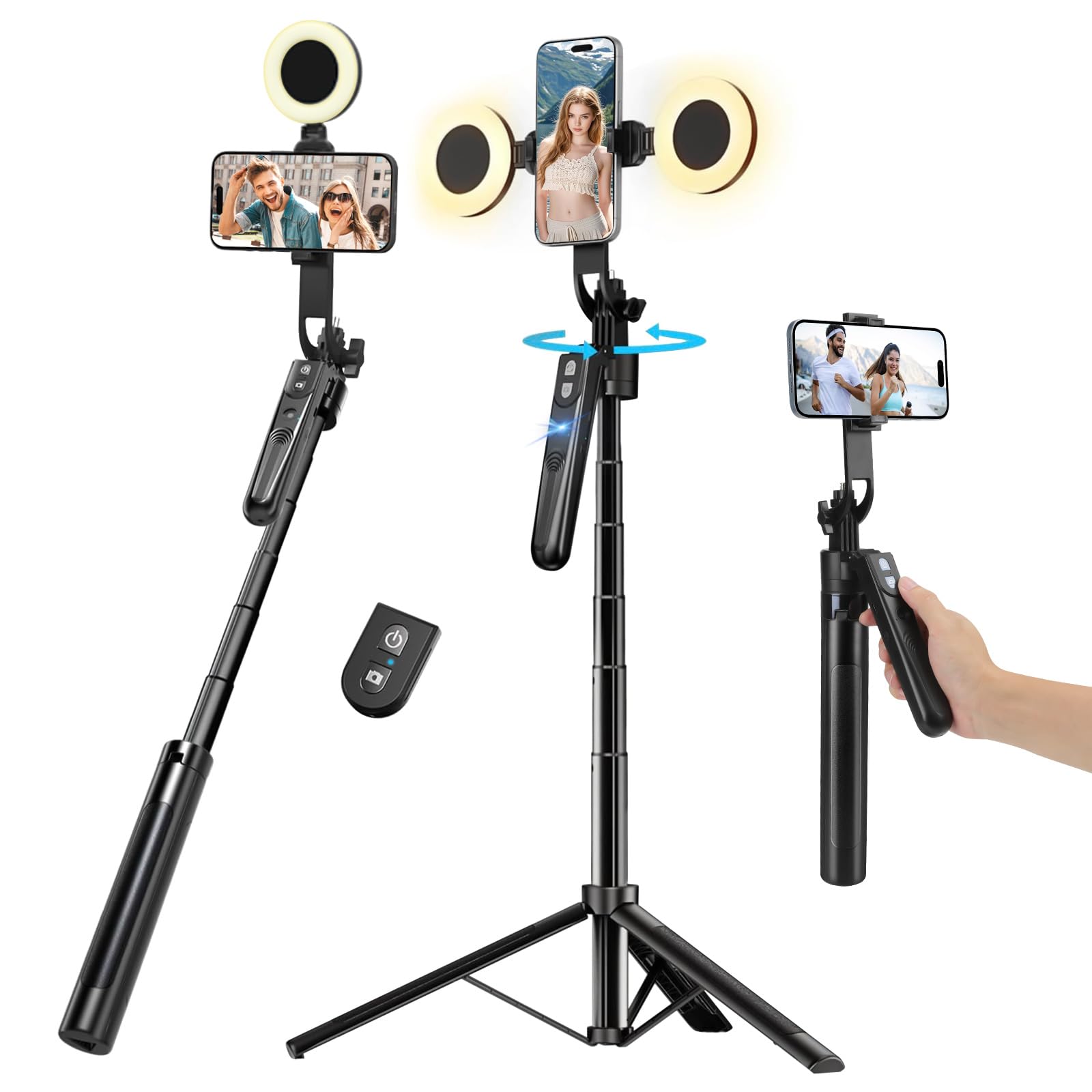 Trípode de seguimiento automático de la cara de 180 cm para smartphone con luz, rotación de 360 ° para iPhone/Android/GoPro, soporte para teléfono móvil, trípode para grabación de vídeo en directo