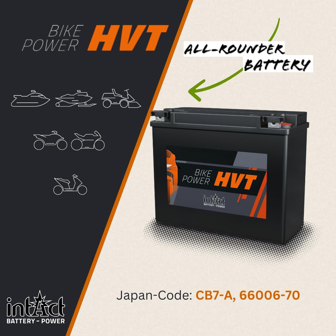 intAct Bike-Power HVT-09, CB7-A, 12V 8 Ah, 170 A (EN), Odporny na wibracje i wytrzymały akumulator motocyklowy AGM, Bezobsługowy akumulator AGM.