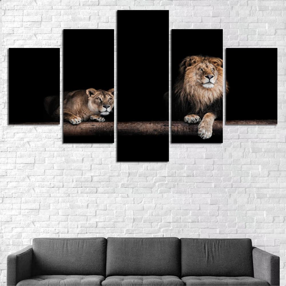 RAPSANI 5 teiliges wandbild Tiere 5 stück leinwand wandkunst,5 teilig leinwand wanddeko wohnzimmer,leinwanddruck 5 teilig bilder wohnzimmer modern groß,mit rahmen,Löwen,xxl 150x80cm