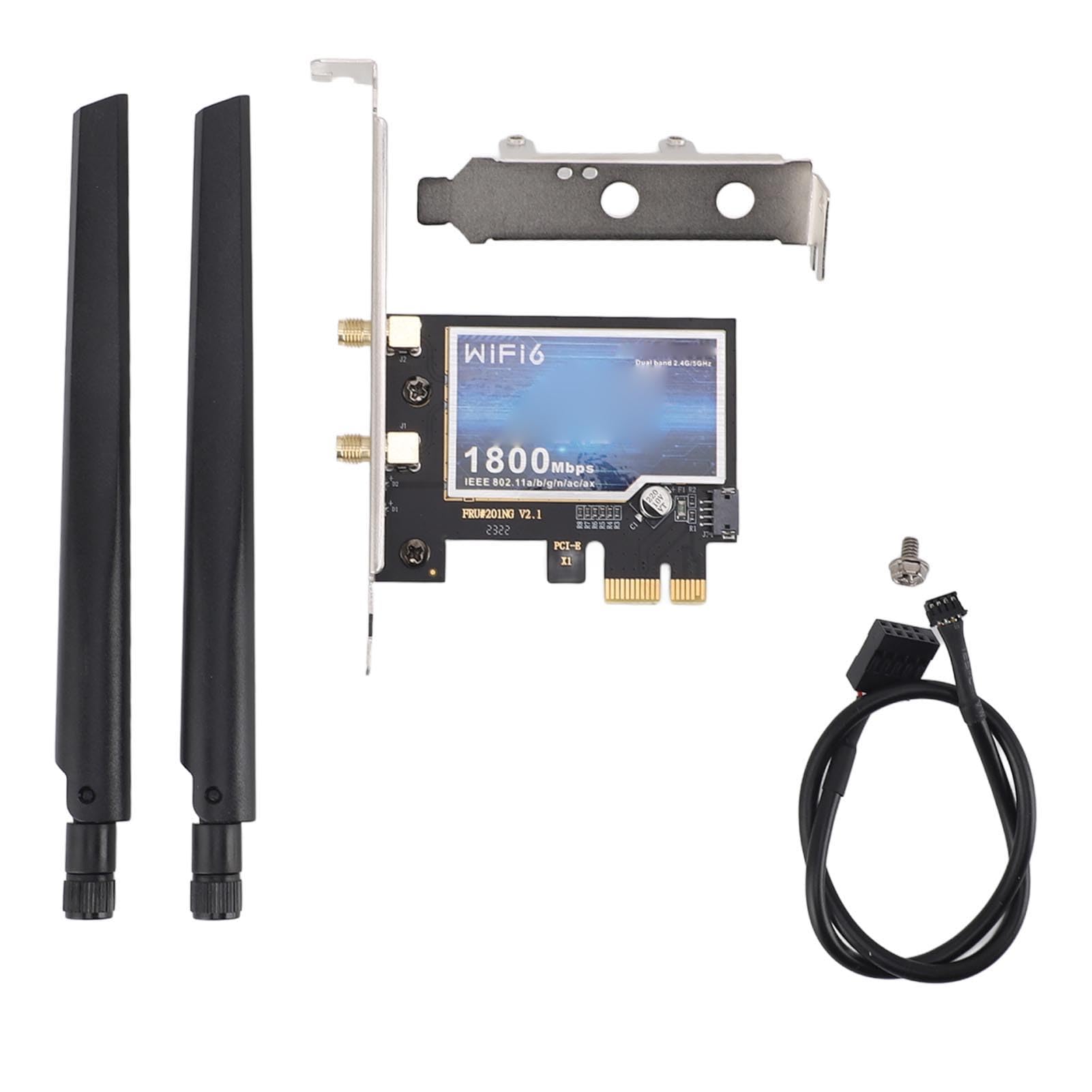 Fyearfly Tarjeta de red PCIE Bluetooth 5.3 AX1800 Dual Band PCIE WLAN adaptador 1800 Mbps WiFi 6 tarjeta 2.4 GHz / 5 GHz antena para PC de escritorio