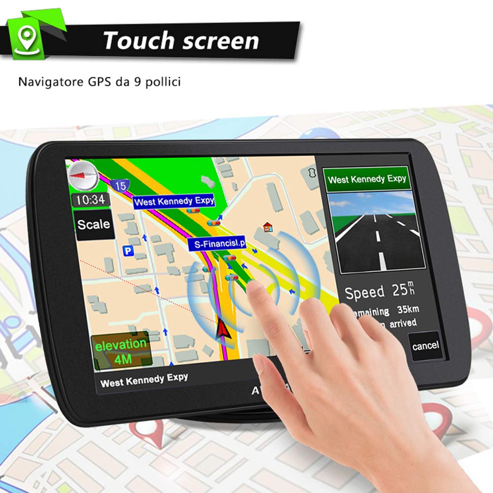 AWESAFE Navegador Bluetooth para camión de 9 pulgadas 2021 GPS navegador por satélite coche autobús taxi, aviso tráfico de voz, límite de velocidad, actualizaciones gratuitas de mapas de por vida