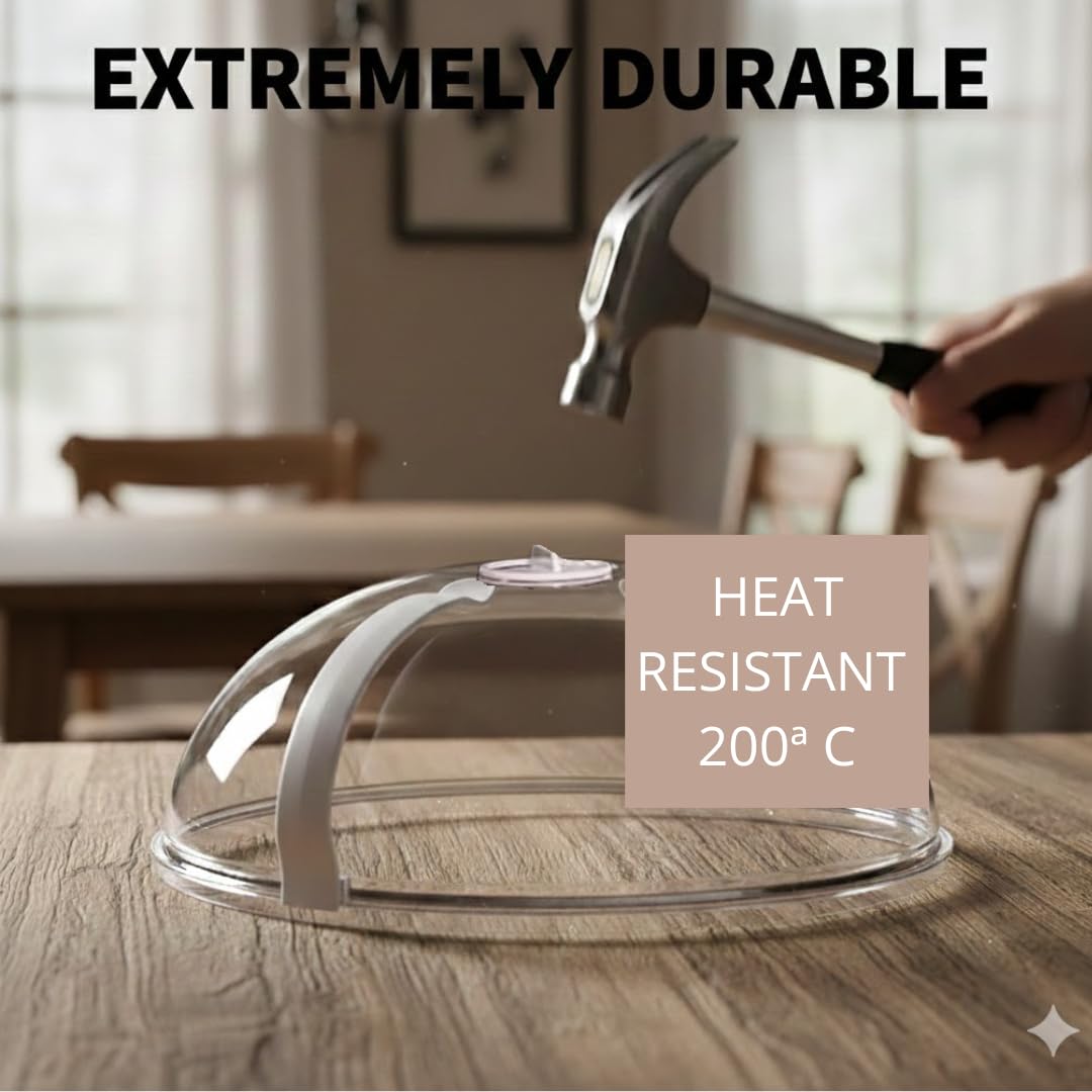 Cubierta para Microondas Transparente con Asa, Tapa sin BPA REsistente a 200º C, 26 cm de Diámetro, y 11 cms alto.Proteccion contra salpicaduras (No es vidrio) (Transparente 11 alto) — view 6