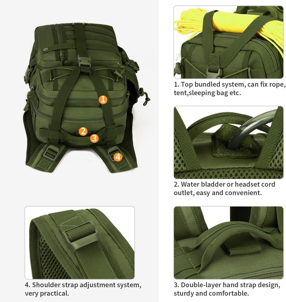 HUNTVP Miltec 30L Military Backpack, Men's Tactical Sports Backpack, 30 Litres, for Travel, Trekking, Cycling, Outdoor Camping Hiking