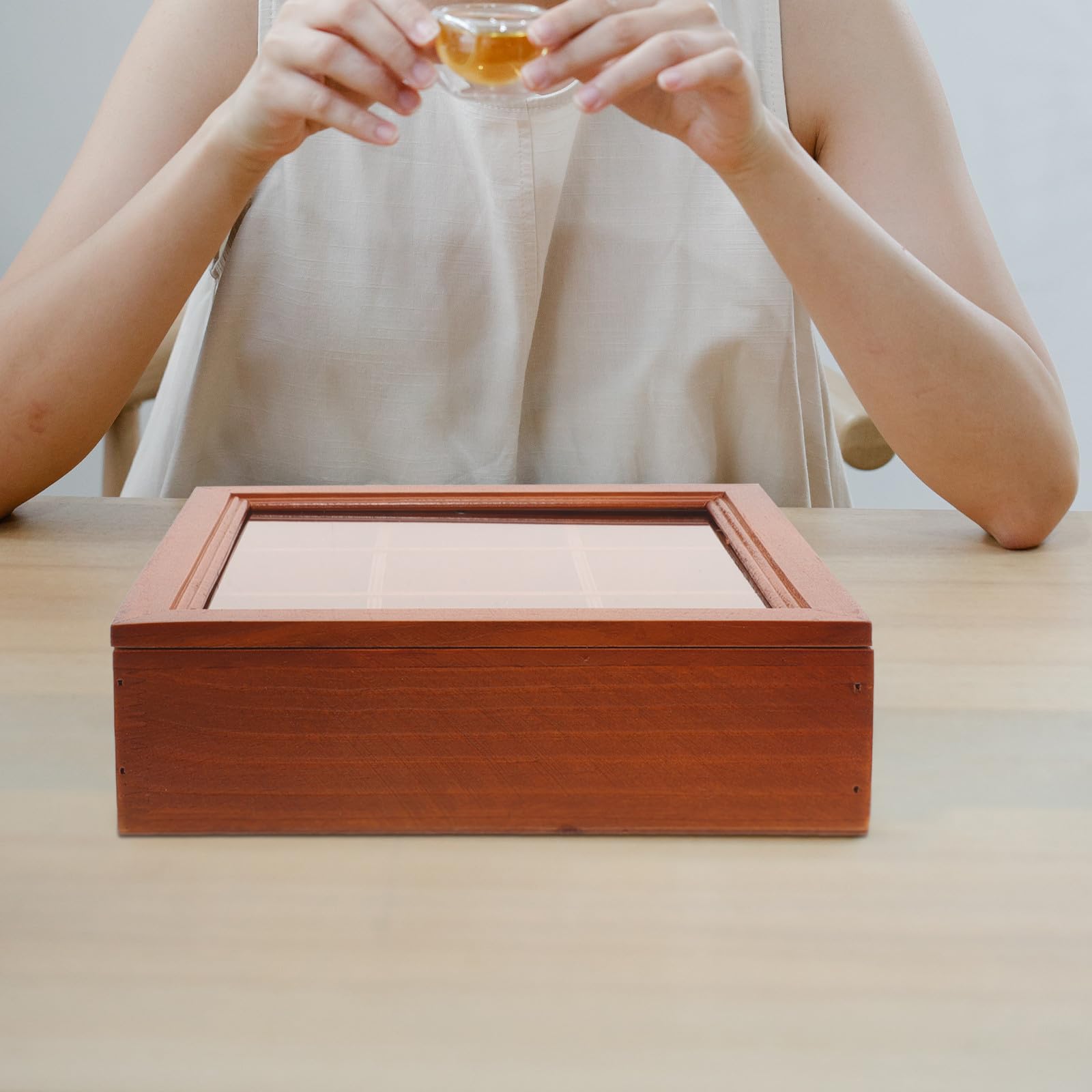 Teebeutelbox zur Aufbewahrung und Organisation von Teebeuteln mit 9 Fächern und Transparentem Acryldeckel für Küchenarbeitsplatten und Kaffeetische