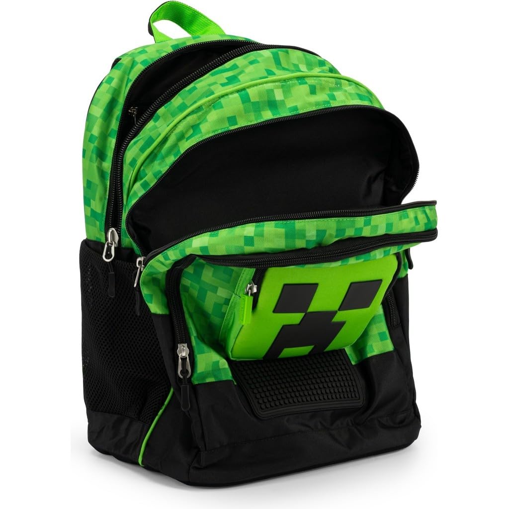 Set Scuola 2 Pezzi Per Minecraft Fan Zaino Scuola Elementare Bambino + Astuccio 3 Scomparti Completo (45 Accessori) - School Pack