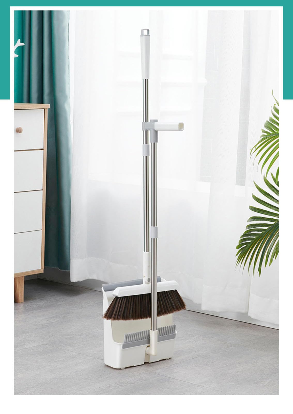 NIBHZ Juego Combinado de Escoba con Recogedor, Juego de Escoba y Recogedor para El Hogar, Escoba de Cocina para Barrer Interior y Exterior, Recogedor,White