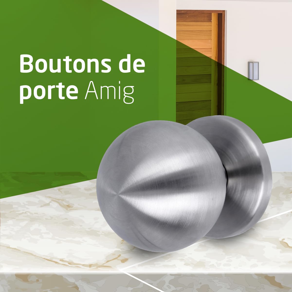 Amig – Bouton de porte fixe pour portes extérieures – Bouton décoratif en acier inoxydable pour installation sur un seul côté – Bouton Ø70 mm base Ø92 mm – Acier inoxydable – Finition argent – Mod. 56