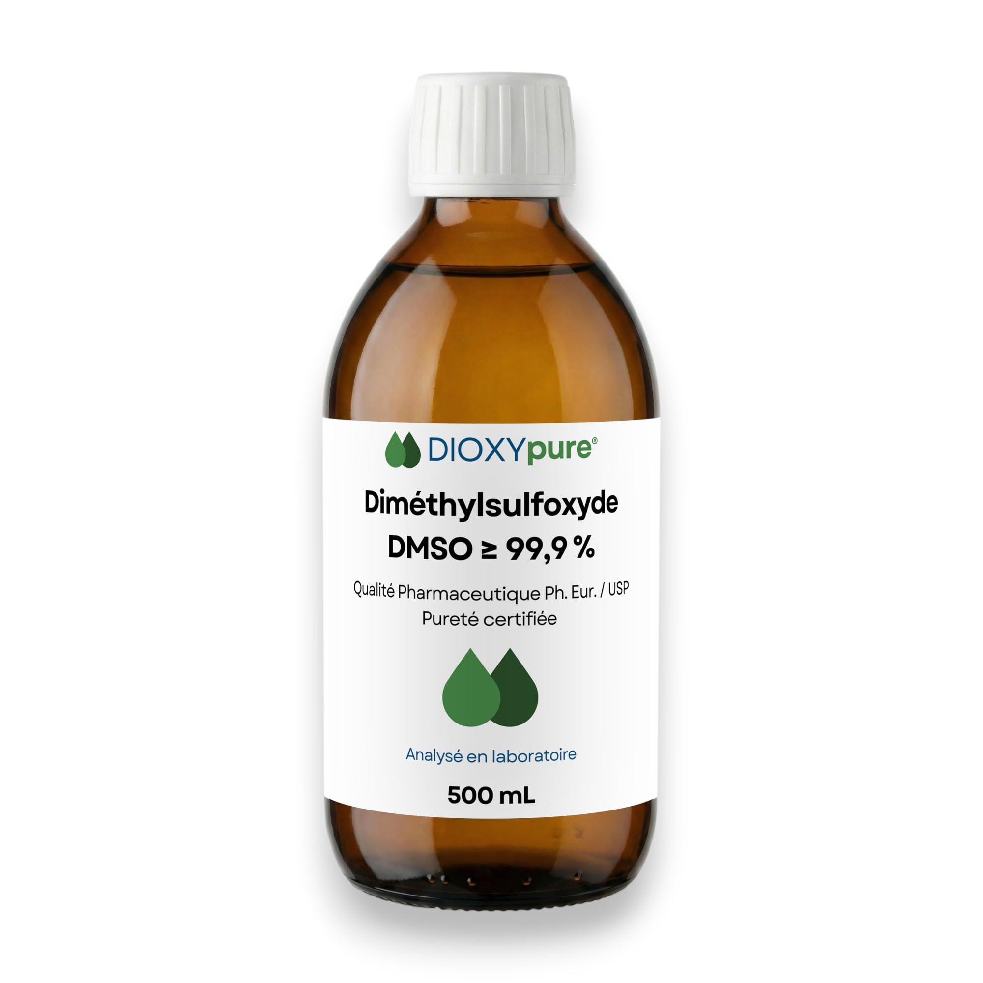 DMSO 99,9% – Diméthylsulfoxyde Qualité Pharmaceutique (Ph. Eur. / USP) – 500 mL – Solvant Organique Incolore Haute Pureté – Flacon Verre Ambré Anti-UV – Analysé en Laboratoire
