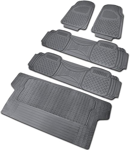 Spec-D Tuning Alfombrillas de goma 3D resistentes para todo tipo de clima, ajuste universal, 5 unidades, color gris, parte delantera + trasera +