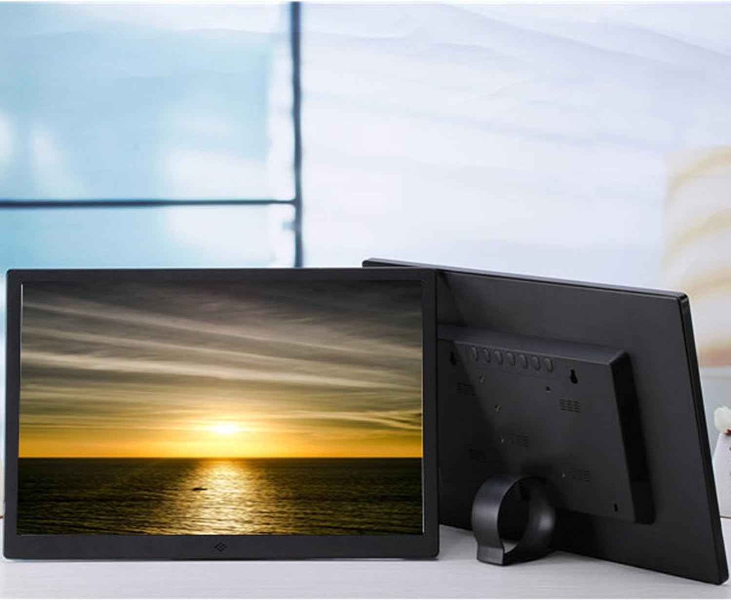 15 Inch Metal Digital Photo Frame LCD High Definition Screen Loop Play Pictures and Videos Advertising Machine (Black)