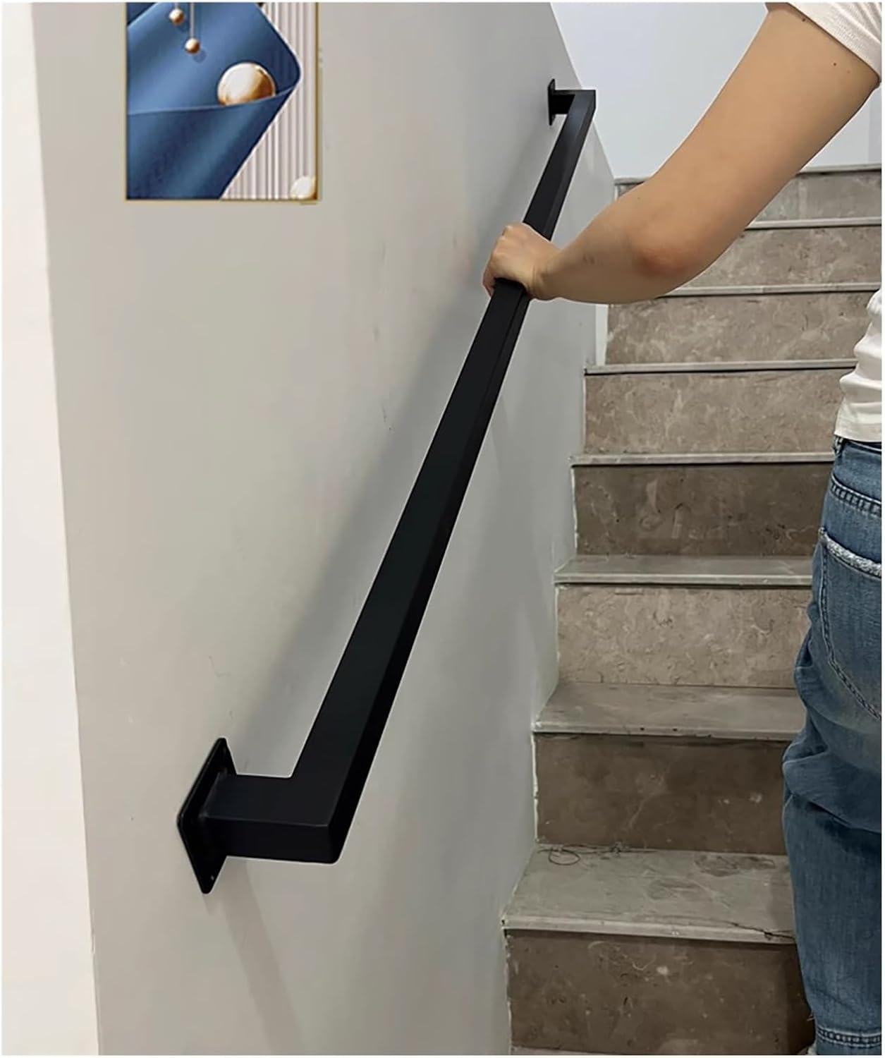 Stair Handrail Black Metal Square Auxiliary Grab Bars for Home Office Kindergarten, Wall Mounted Indoor Railing Kit(550cm(18ft))