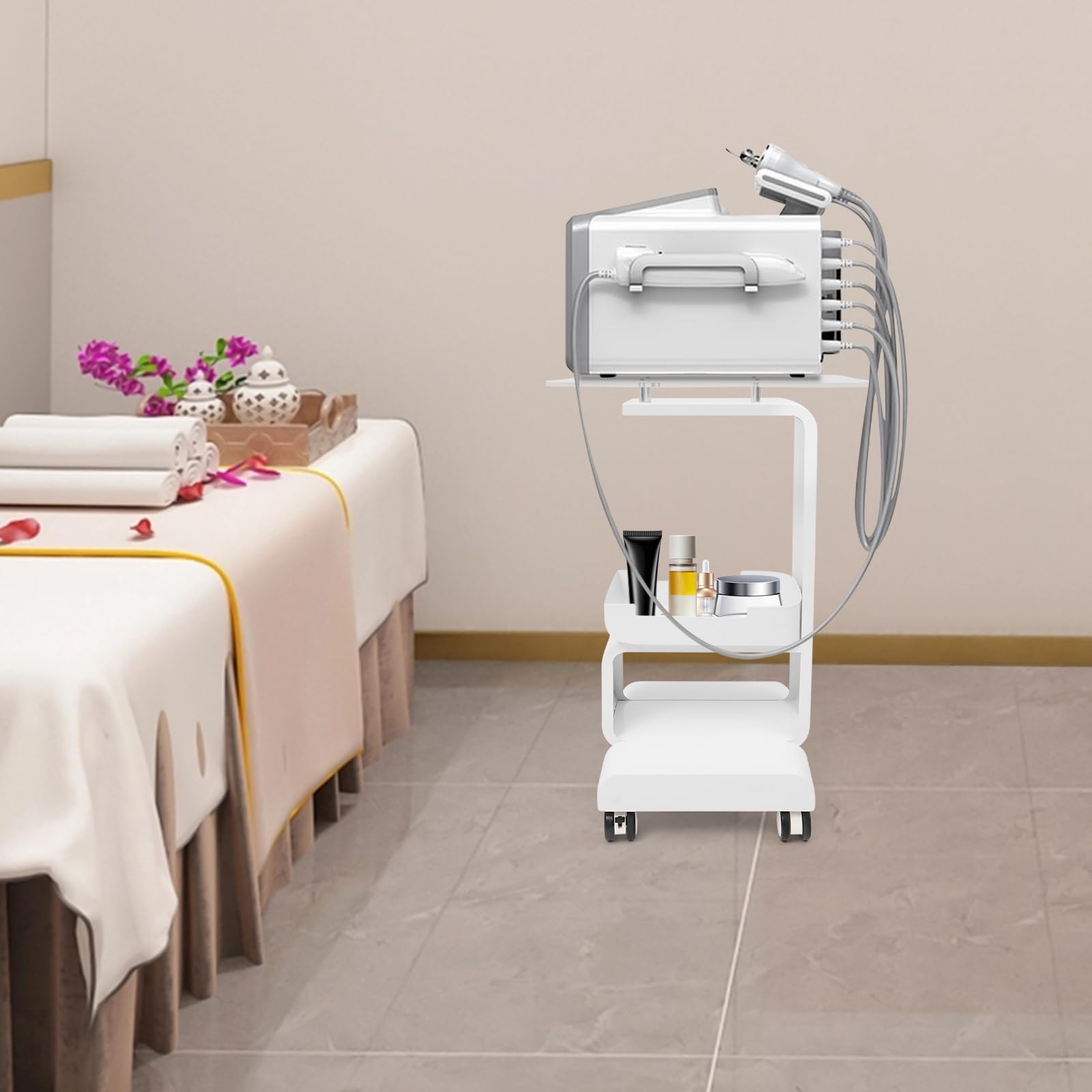 Esthetician Wózek na kółkach z zamykanymi kołami, stojak na maszynę kosmetyczną, pojemność 15 kg, do wyposażenia salonu i przechowywania instrumentów, mobilny wózek do salonu