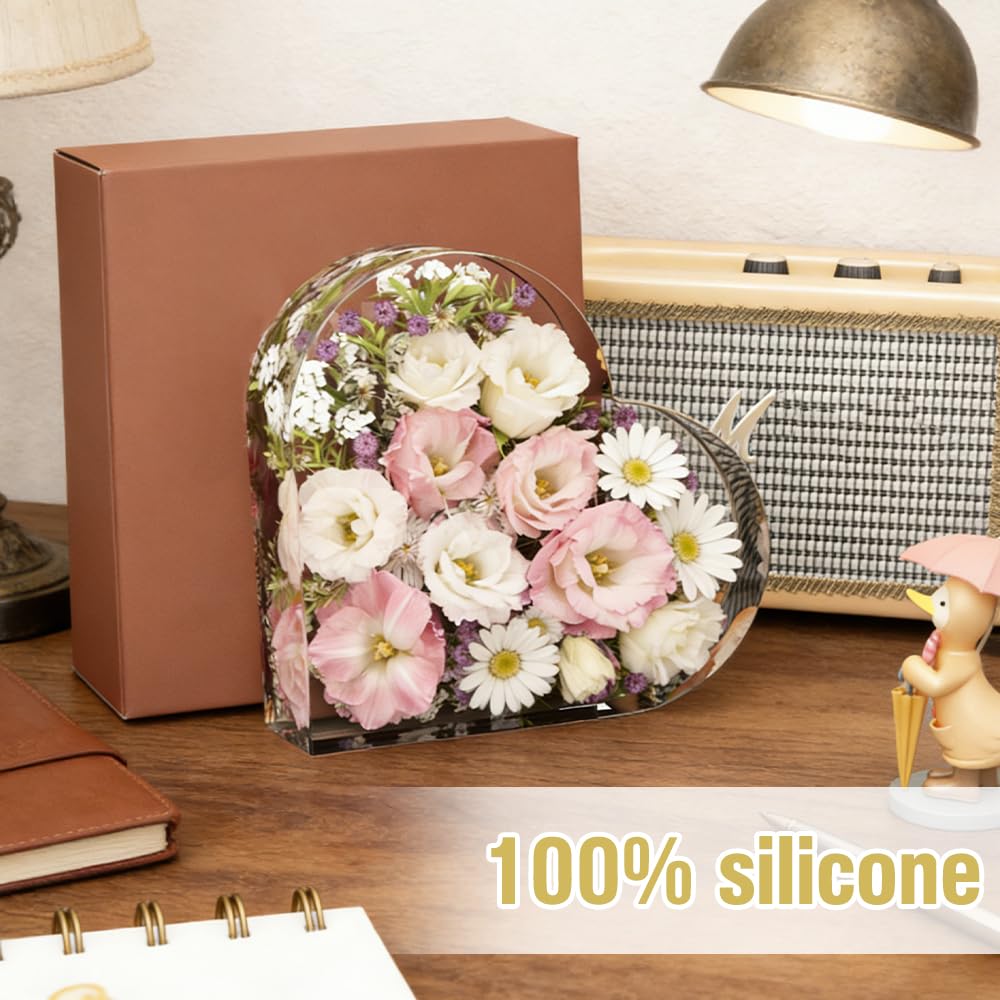 2 Pezzi Stampi Grandi in Silicone per Resina Epossidica a Forma di Cuore e Esagonale Stampo Resina Epossidica Silicone Grande per Fermalibro Conservazione dei Fiori Decorazioni Casa (2 Forme)