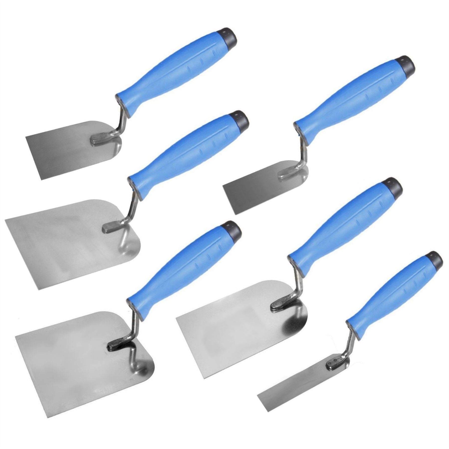 6PCS Set - Stainless Steel Trowels, Rubber Handle, Render, Plaster, DIY