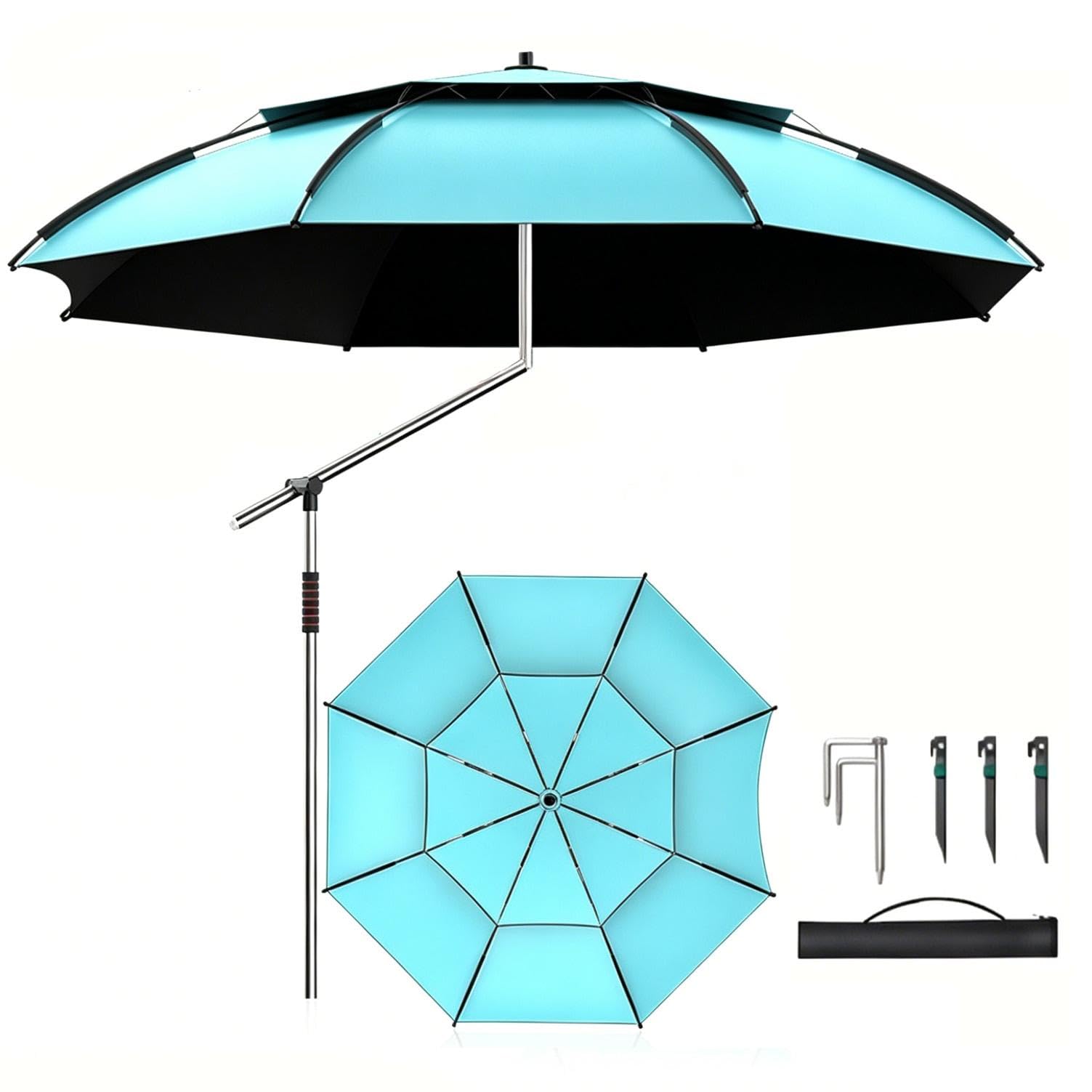 Ombrelli 260/240/220cm grandi, Ombrelli Pesca Antivento UV Protezione 50+, Ombrelli con punta inclinata, Ombrelli Viaggi/Campeggio/Escursioni, sky blue-2.6m