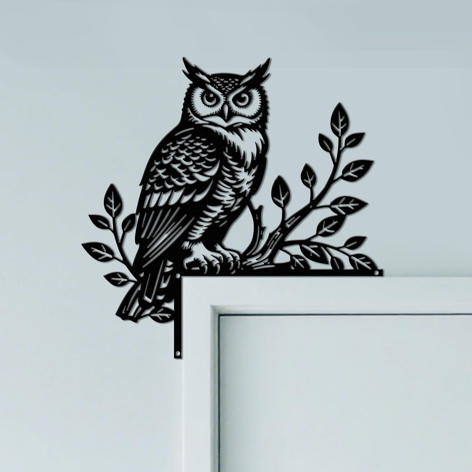 CUTHOLLOW Owl and Branch Door Topper Sign Wall Art Decor, 25x25cm Metal Unique Hanging Above Door Frame Corner Accent for Home Living Room Front Door Hallway Bedroom Bathroom Entryway