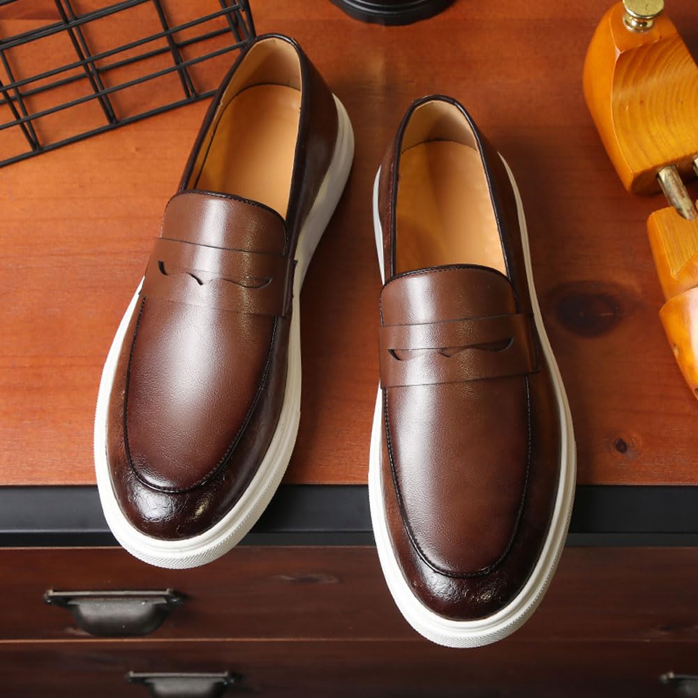 British Elegance - Mocasines de piel para hombre, estilo retro, informal, sin cordones, de Ying LUN Le Fu