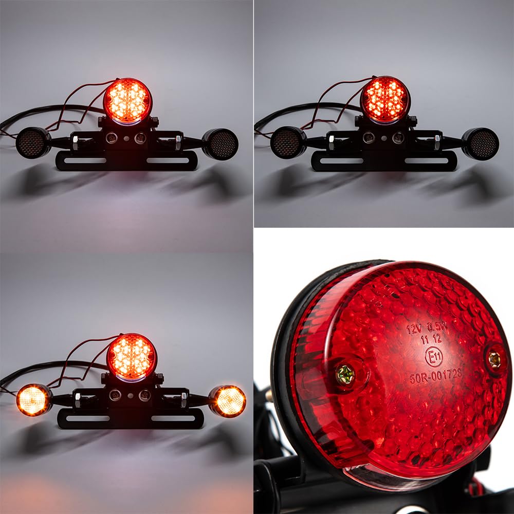 Universal Motorrad Rücklicht Kennzeichenhalter-Blinker-Set E11 für Cafe Racer Bobber Chopper