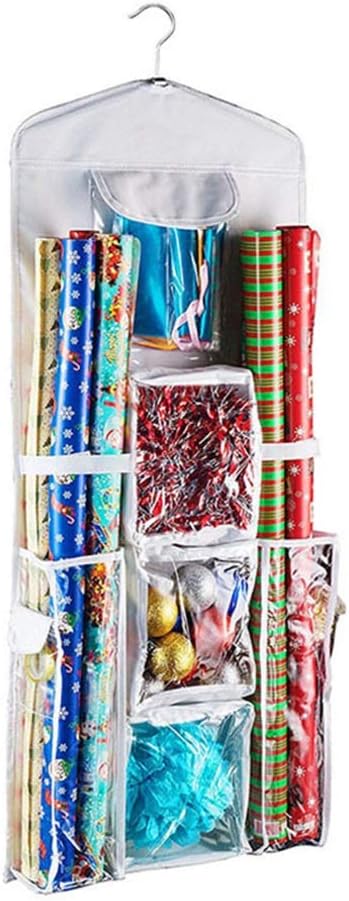 Hanging Storage Bag Door Storage Bag Wall Organizers 600D Oxford Fabric with Multiple Pockets Double Stitching for Gift Packaging Scissors Ribbons Glue Cards Office (White)